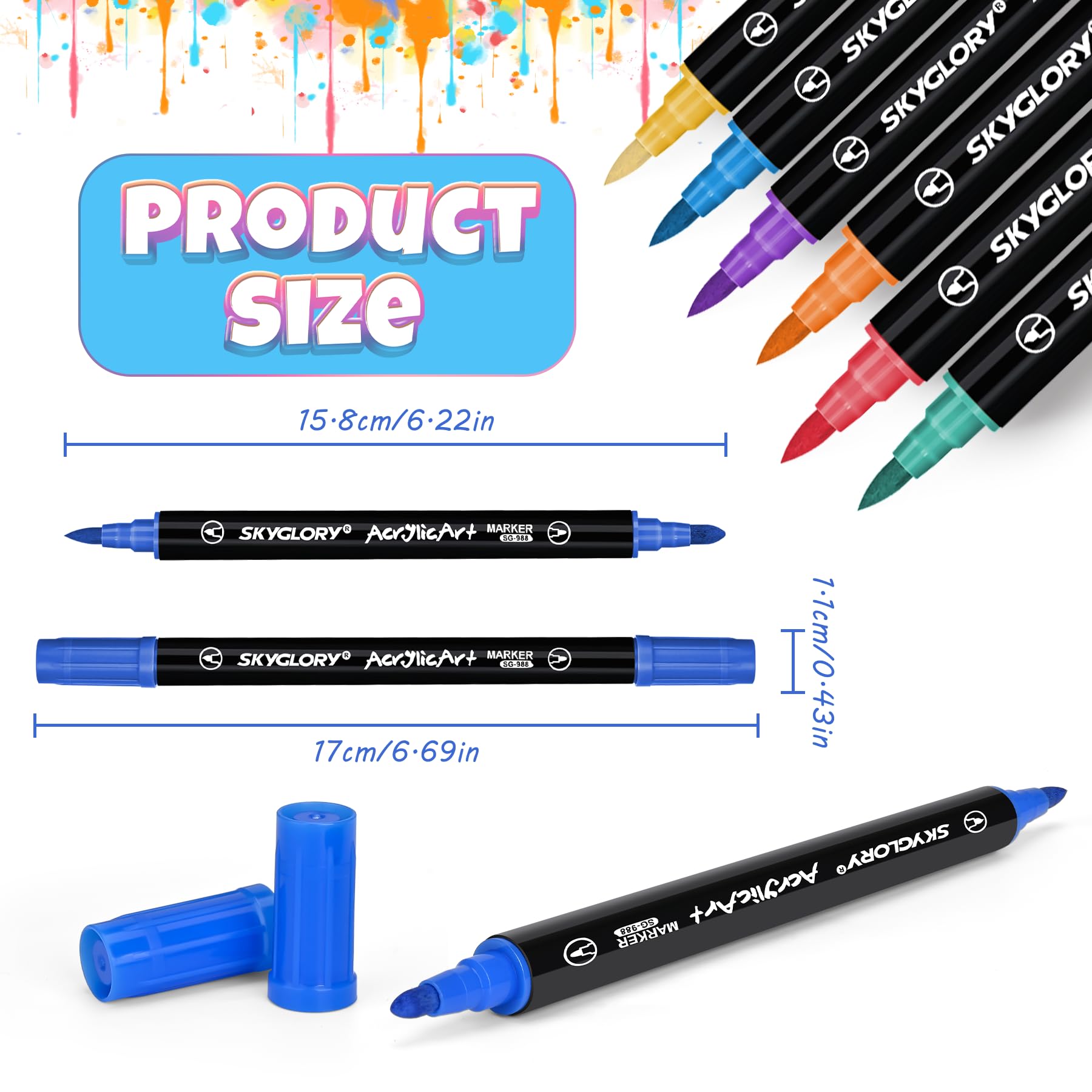 Damcyer Pennarelli a Vernice Acrilica 36 Colori Impermeabile Pennarelli Acrilici Doppia Punta Permanenti Pennarello Vernice Acrilico per Ceramica, Roccia, Stoffa, Foglie, Bottiglia di Vetro, DIY