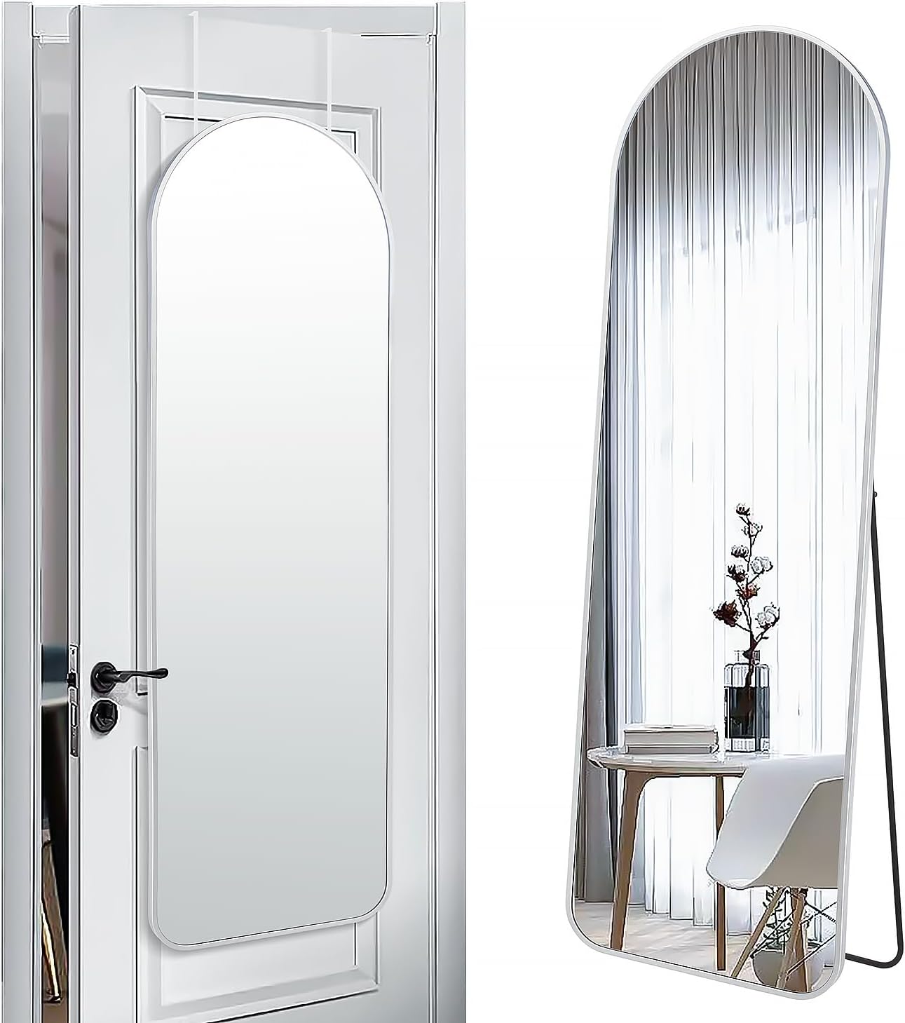 57x20 Door Hanging Full Length Mirror, Floor (Height 5.7ft just Body in1.3ft) Wall Mounted Metal Frame Arch Dressing Mirrors for Bedroom Bathroom Living Room 57 inch Silver Silver (57x20)