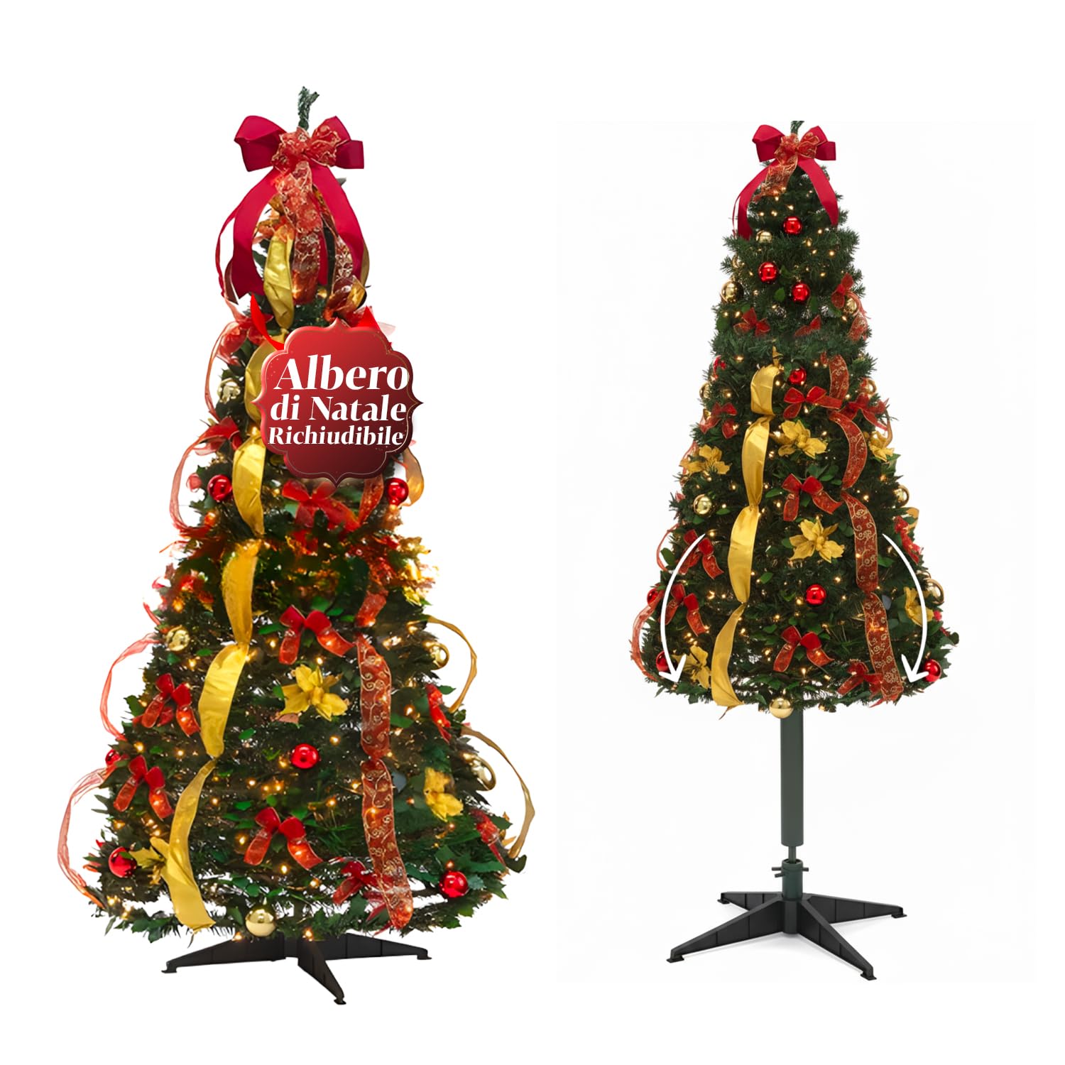 Avilia Zusammenklappbarer Weihnachtsbaum Pop-up 150 cm mit 100 integrierten warmen LED-Lichtern, schlankes Design, platzsparend, schnelle Montage und einfache Lagerung, ideal für Elegante