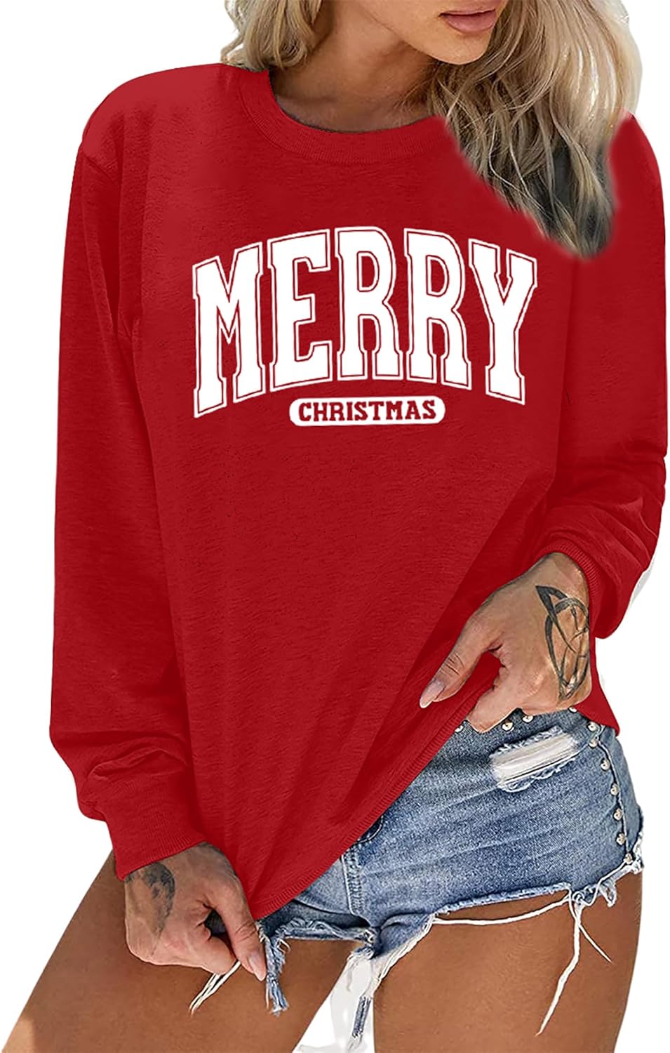 Merry Christmas Sweatshirts Women Classic Merry Letter Print Sweatshirts Xmas Holiday Party Pullover Blouse - Image 2