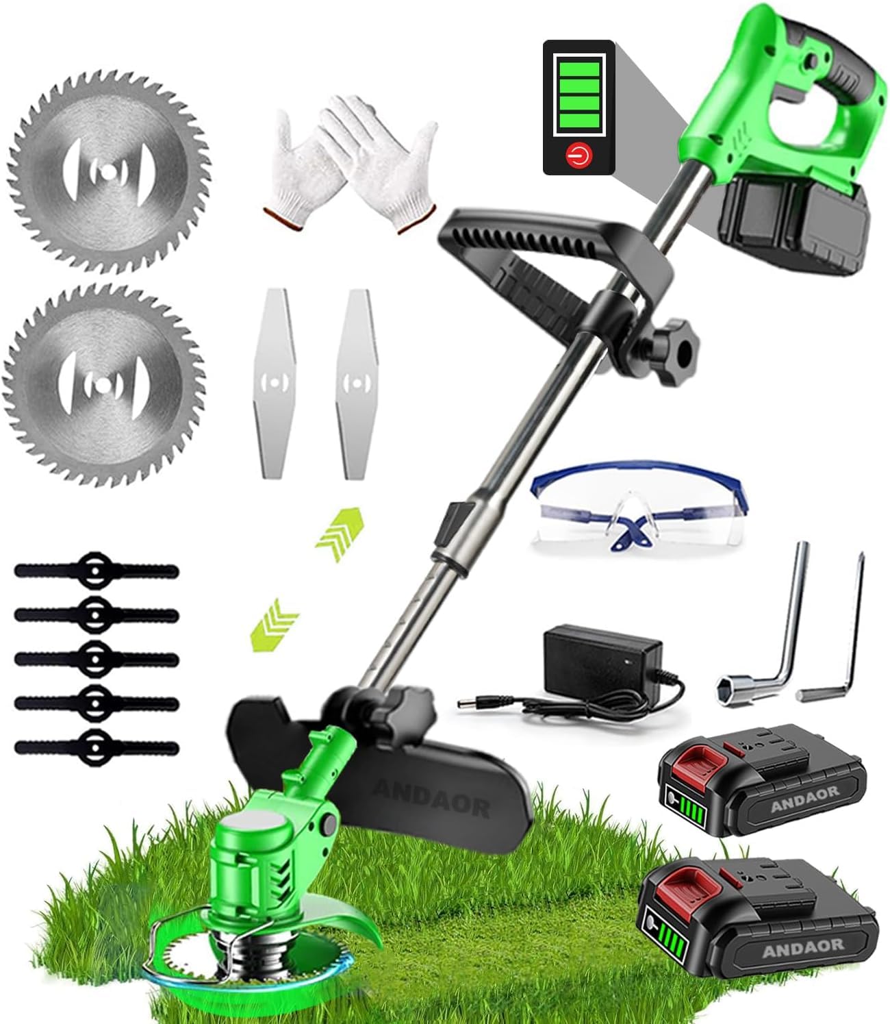 Cordless Strimmer Electric Heavy Duty Metal Blade Cordless Garden Trimmer 24v Adjustable Head And Telescopic Handle Grass Trimmers，With Battery And Charger Suitable For Garden Lawn