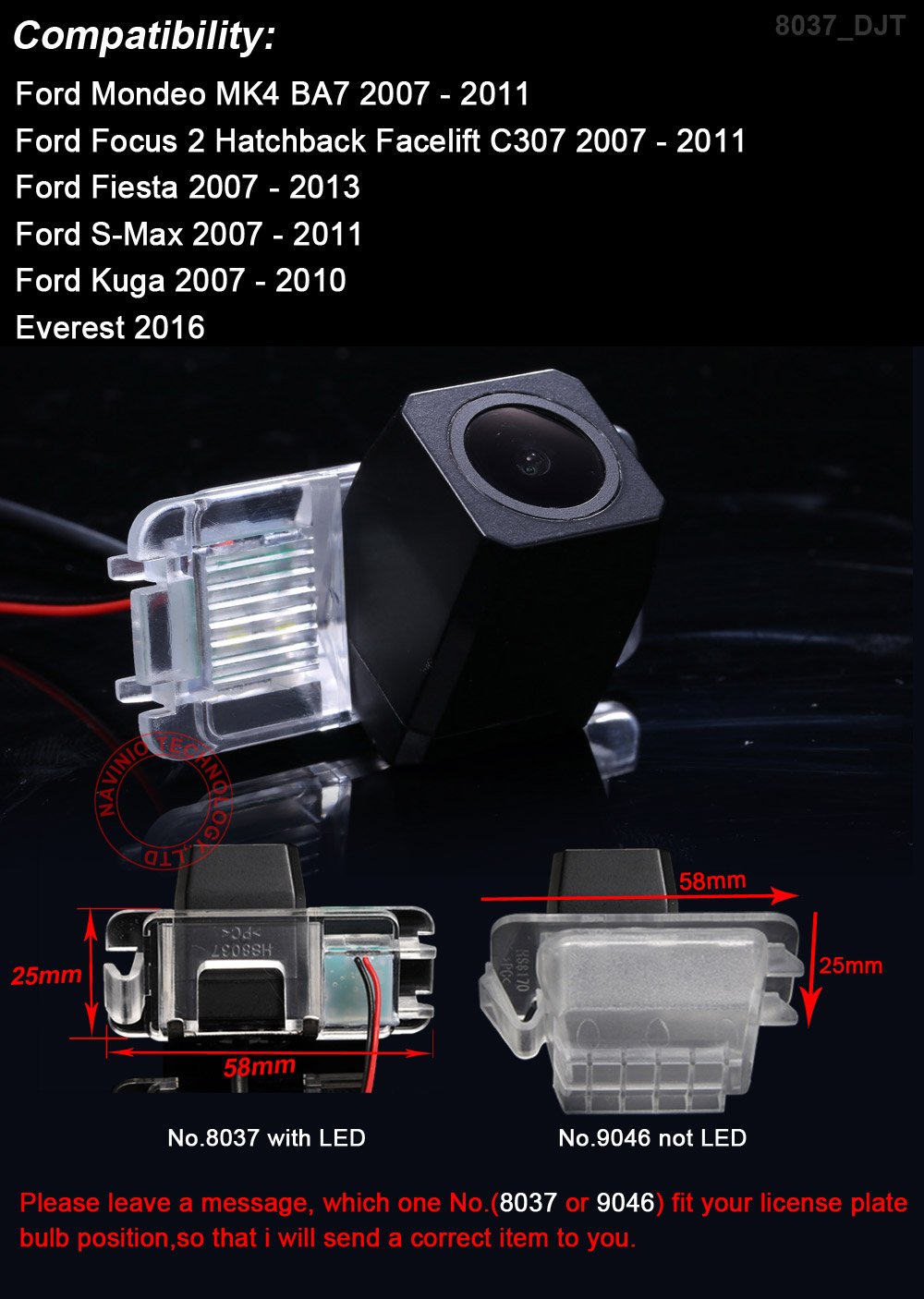 Auto telecamera retromarcia parcheggio aggiornata con 8IR visione notturna 170 ° grandangolare impermeabile di Hoche Defination (Nero) per fiesta Focus S-MAX MONDEO