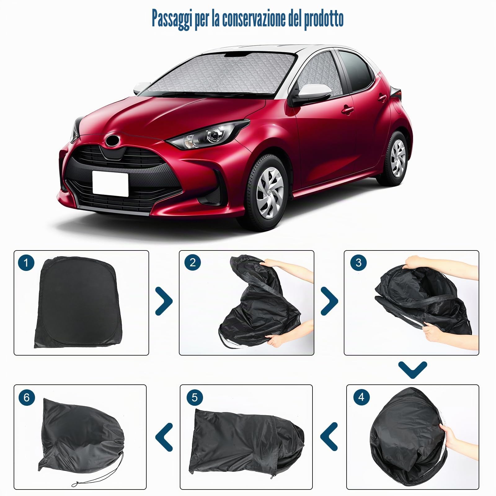 Parabrezza Auto Compatibile con Toyota Yaris XP210 2020-2025, 3 Pezzi Parasole Interna Auto, Visiere Impermeabile e Pieghevole