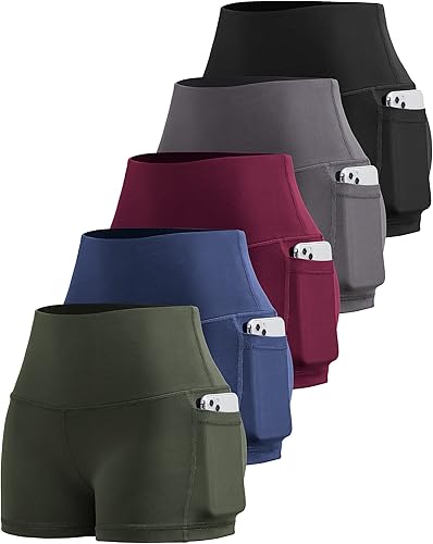 LZYVOO Pantalones cortos de elastano para mujer, cintura alta, control de abdomen, pantalones cortos de yoga con bolsillos