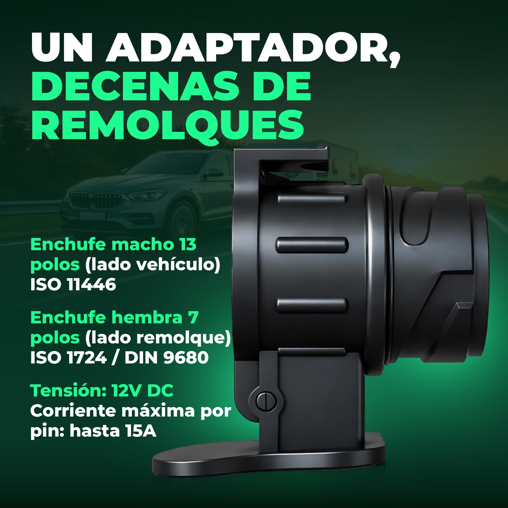 Medicaly Enganche Remolque - Adaptador de Remolque 13 a 7 Pines - Convertidor Enchufe Caravana a Coche - Adaptador Eléctrico Universal para Remolque, Caravana - Conexión Segura e Impermeable. - 3