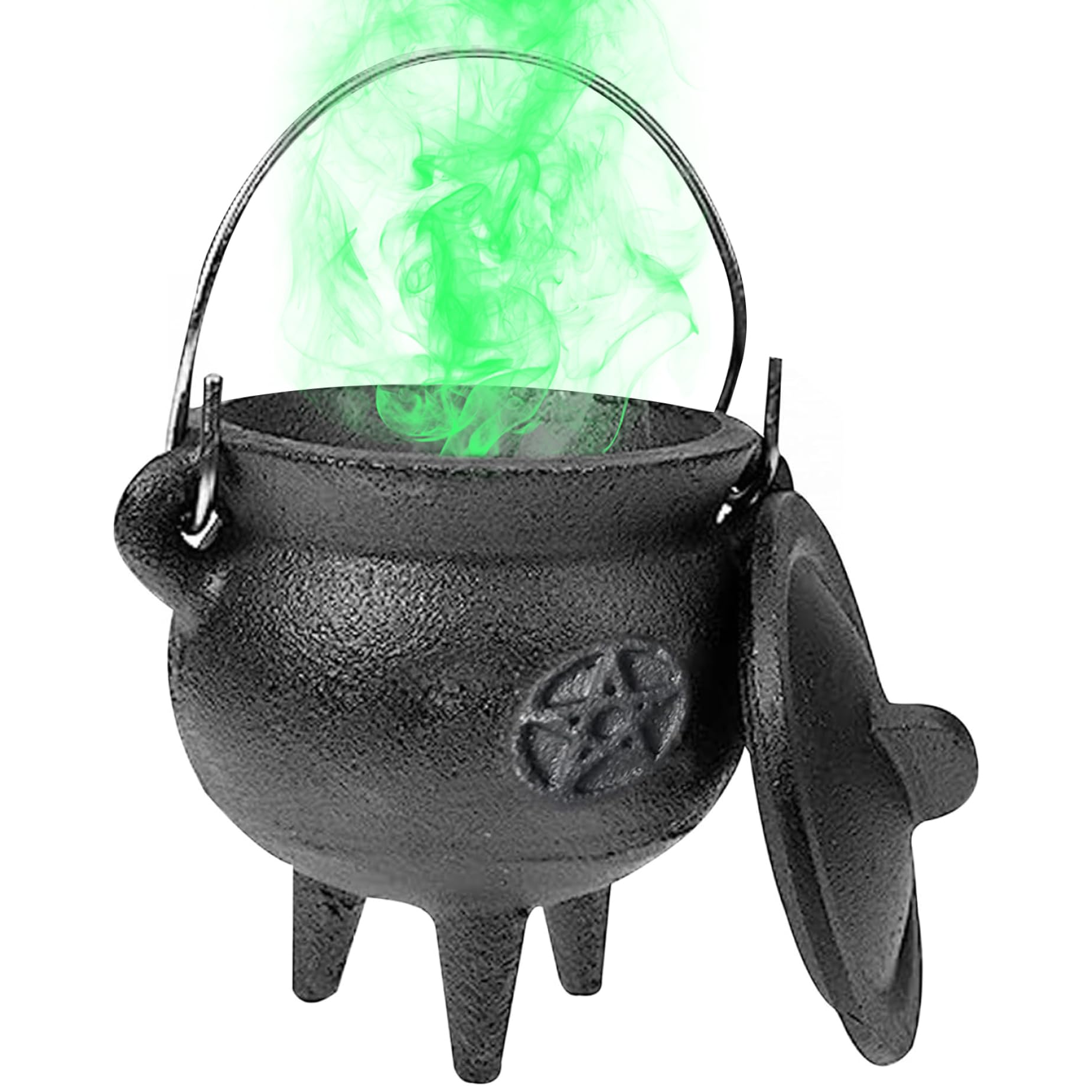 Goutdori Witch Cauldron Star Pattern 3.7x3.2in, Cast Iron Cauldron with Lid Handle for Incense Burning Witchcraft Halloween Decor