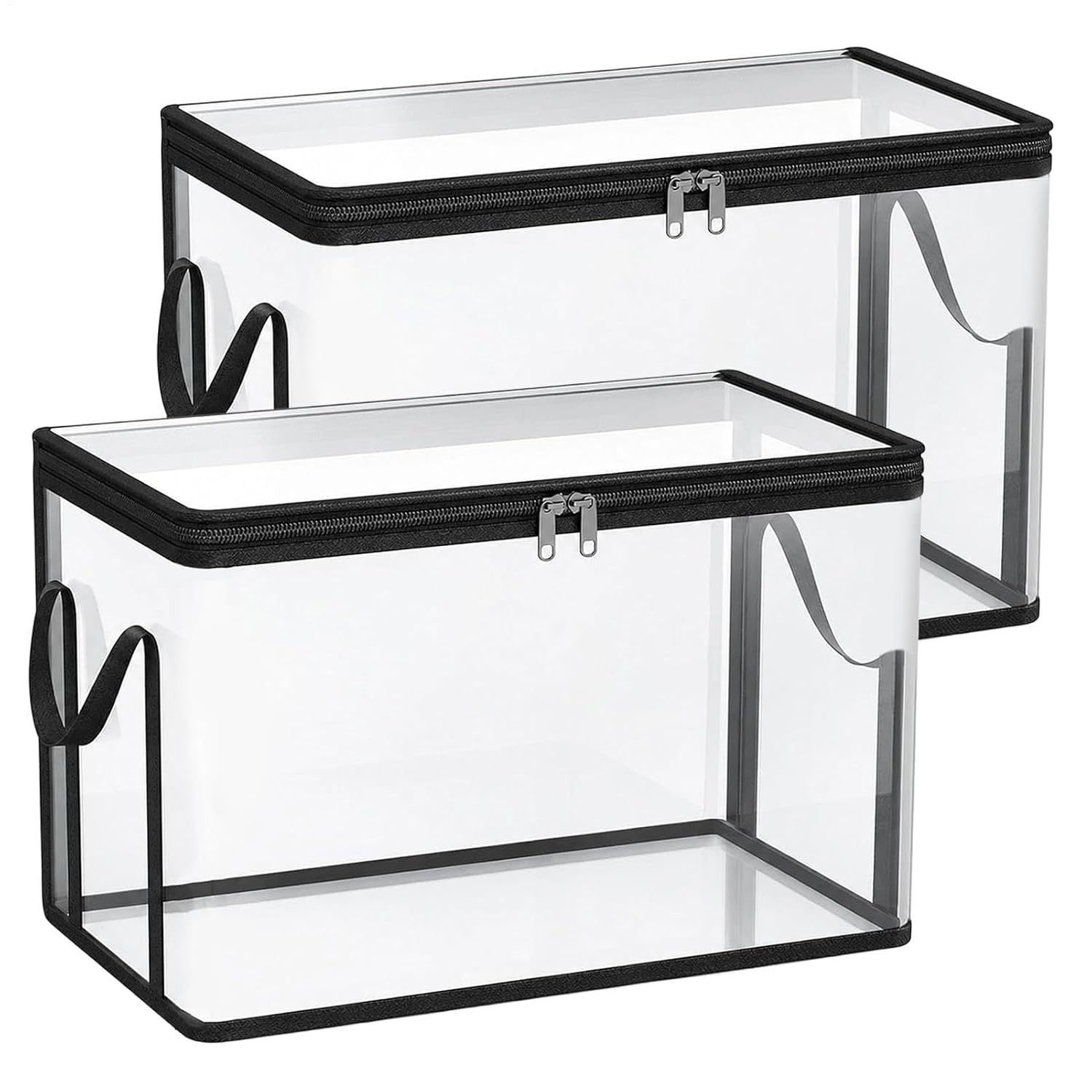 2 Pack Clear Storage Bags with Zipper and Handles Foldable 38x24x32cm PVC