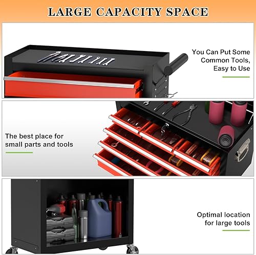 Miniatura 6 de Caja de herramientas con 8 cajones de alta capacidad con ruedas, caja de almacenamiento con ruedas y cajones extraíbles, caja de herramientas