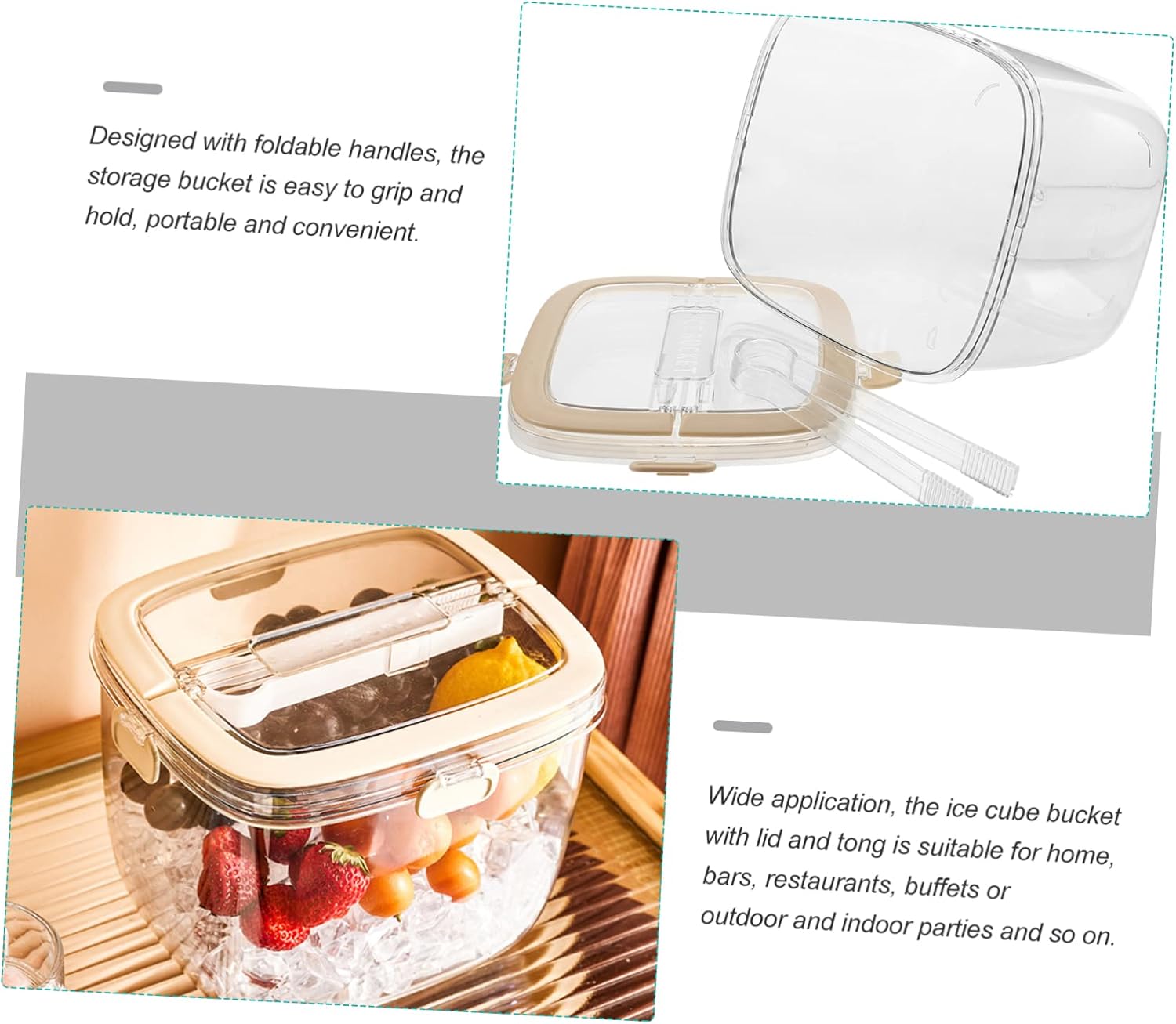 SOLUSTRE 1set Portable Ice Storage Bucket Lid and Tong Handy Container for Home Bars Outdoor Parties for Wine and Beer