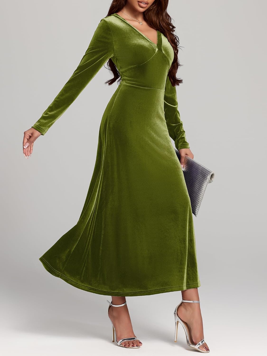 Women Velvet Maxi Dress Long Sleeve - Image 3