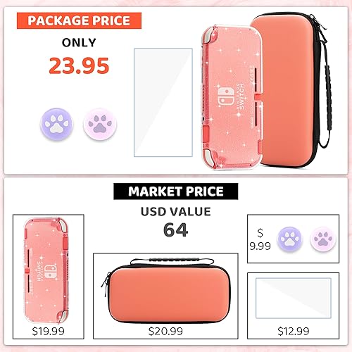 Miniatura 7 de HYPERCASE Carrying Case for Nintendo Switch Lite, Pink Protective Hard Portable Travel Pouch Case for Switch Accessories with 8 Game Cartridges, TPU