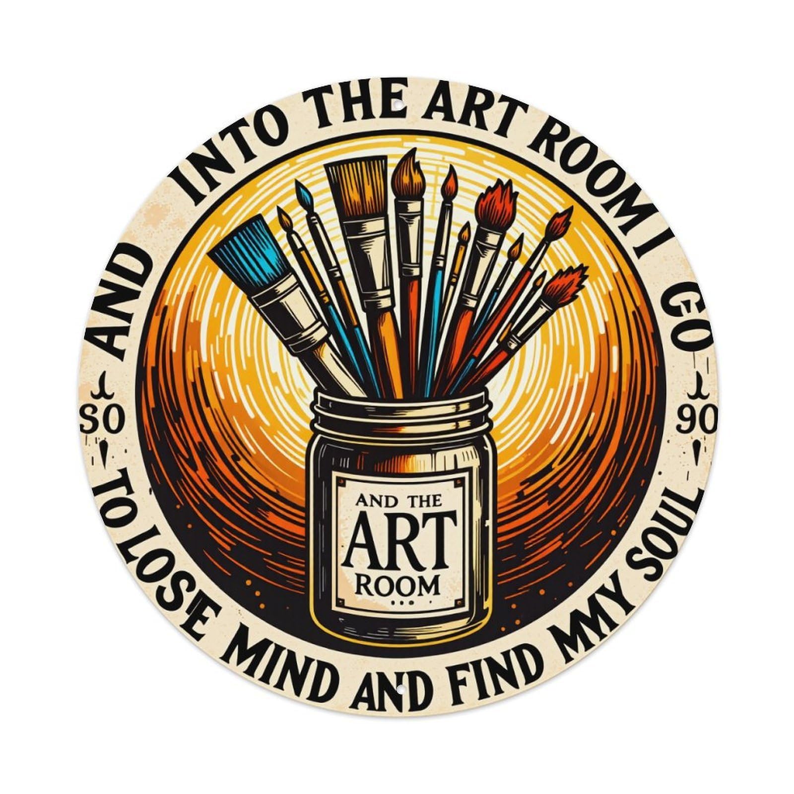 Art Room Paintbrushes Jar Sunburst Design Metal Tin Sign Plaque