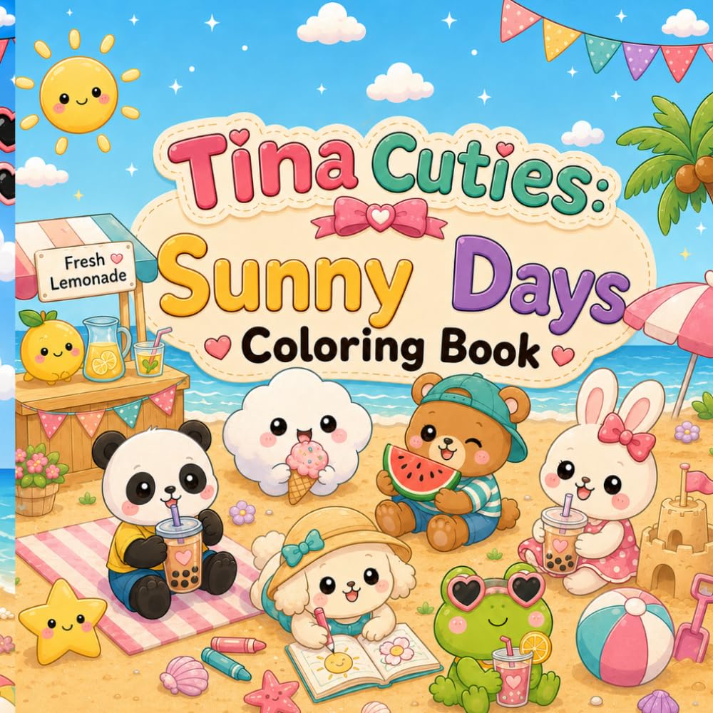 Tina Cuties: Sunny Days Coloring Book: 30 Cute Summer-Themed Kawaii Coloring Pages for Kids Ages 4–8 (Tina Cuties Coloring book)
