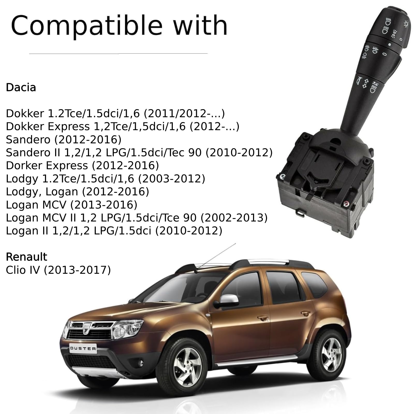 Twowinds - Interruptor Intermitente 8201167988 Compatible con Dacia Dokker Lodgy Logan Sandero Dorker Express, Renault Clio 4 - Palanca Columna Dirección, Volante - 255405056R - Interruptor de Luz