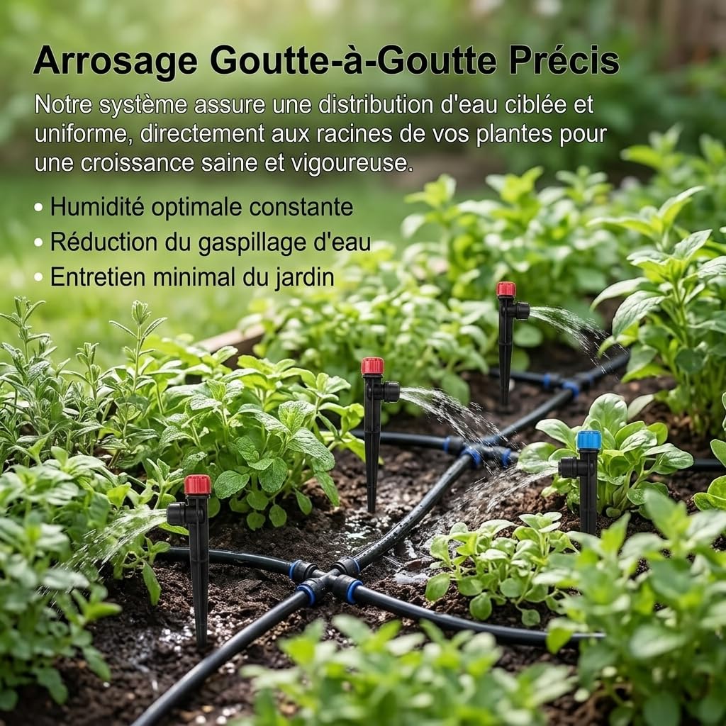 Système d'Arrosage Automatique Goutte à Goutte, Kit d'Irrigation Facile pour et Potager, Connexion Rapide PE/POM, Économie d'Eau, Système d'irrigation goutte à (7465)