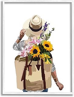 Stupell Industries Woman Carrying Floral Backpack Varied Sunflower Blossoms Framed Wall Art, Design By Amelia Noyes