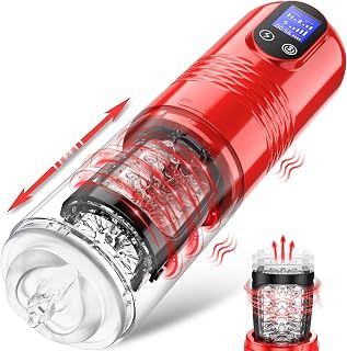 Male Masturbator Adult Sex Toys - Automatic Male Masturbators with 10 Vibrating & 6 Thrusting, LCD Display Male Sex Toy for Men Pocket Pussy, Male Stroker 3D Sleeve Sex Machine Adult Toys Red