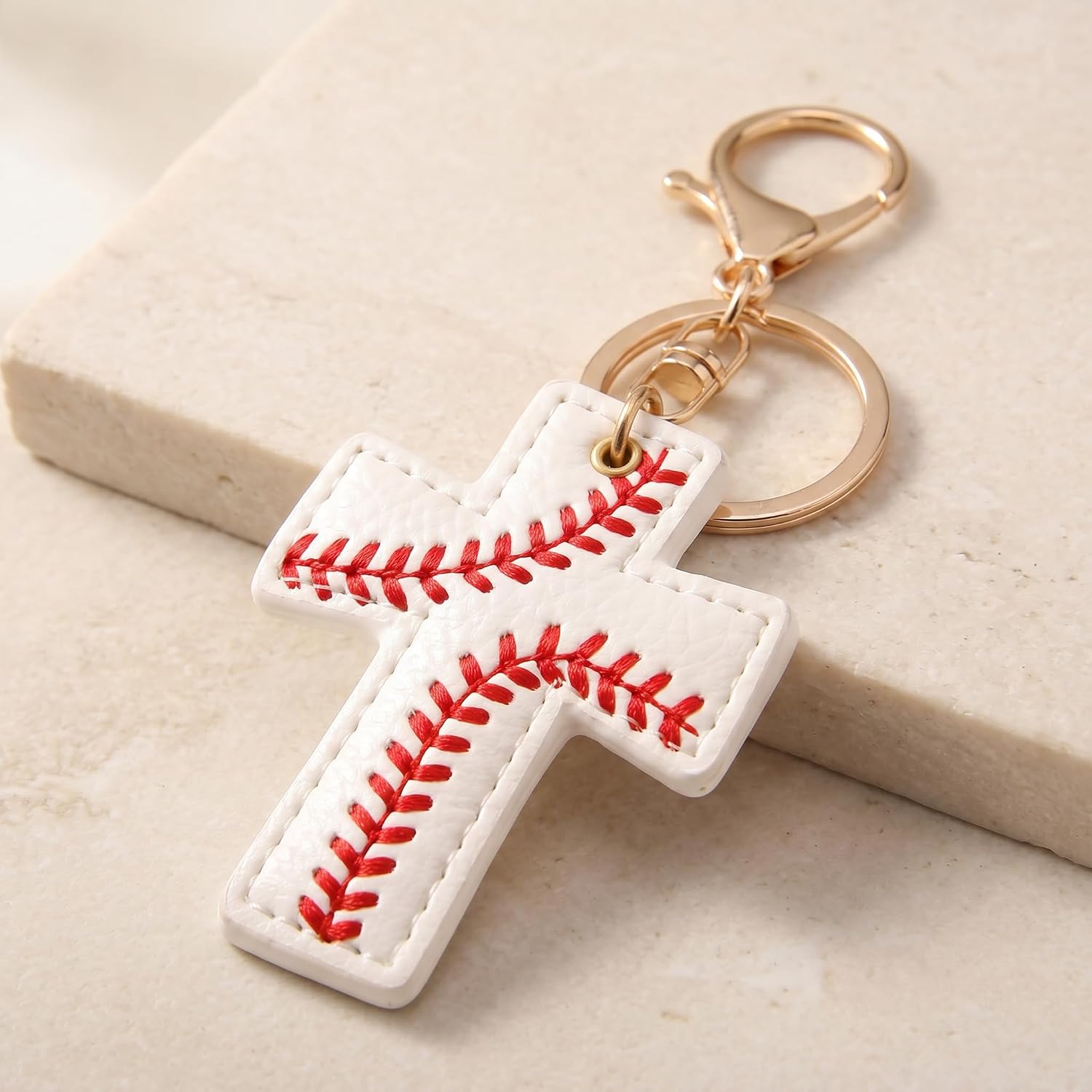 A Pocket Blessing baseball cross keychain with Verse Card,Handmade stitching Christian Cross Leather Keychain,Faith Gift for Athletes, Inspirational Sports Keepsake for Players and Coaches