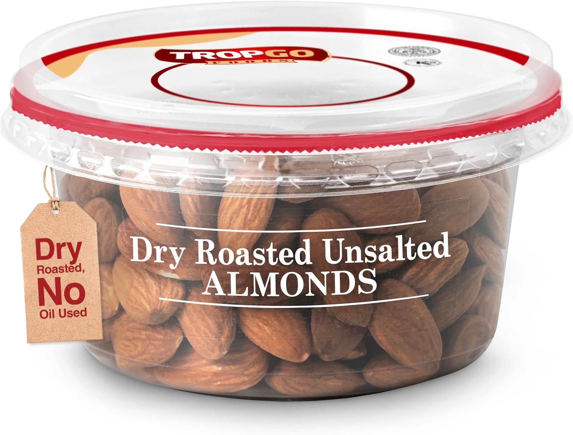 – Tropgo Dry Roasted Unsalted Almonds 180g - Dry Roasted, No Oil Used, Nuts in Resealable & Recyclable Tub - Wholesome Trail Mix with Fibre, Protein, and Essential Minerals - Healthy Snacks for All Ages