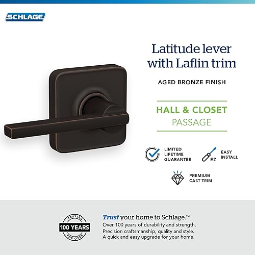 Miniatura 97 de Schlage Latitude F10 LAT 622 CEN Manija de paso con roseta Century, para pasillo y armario, negro mate Mate negro