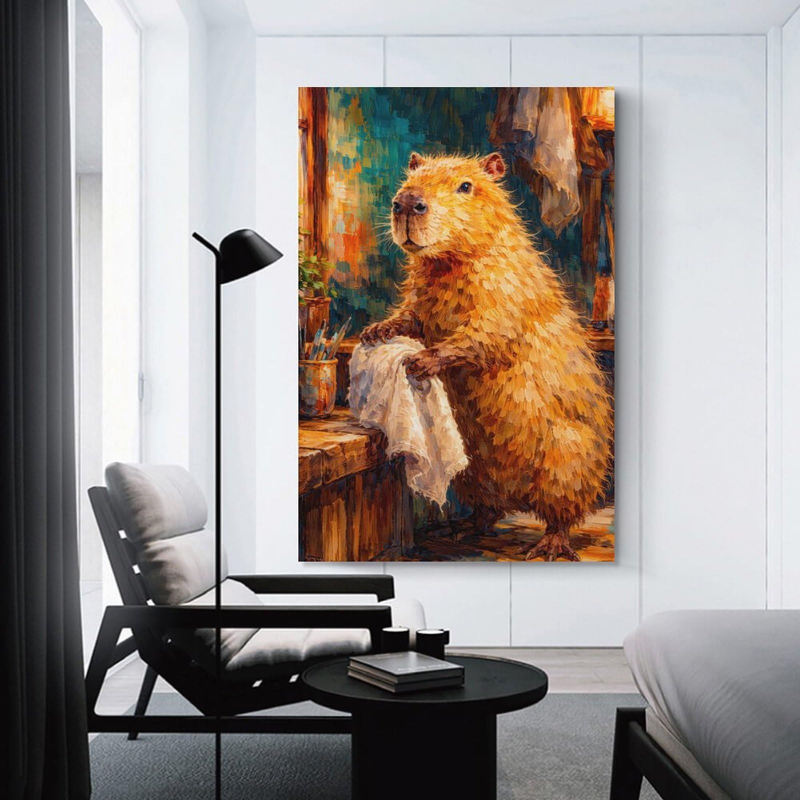 Junmoney Unframe-Style-2 Capybara In An Artists Studio Home Decor Wall Art 16X24inch(40X60cm), For Restful Interiors, Bedrooms Or Small Rooms, Decorative Wall Art For Cosy Rooms