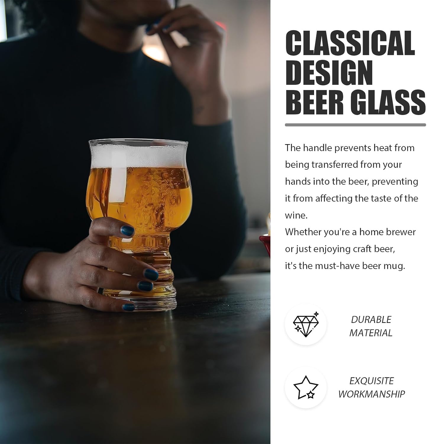 Glass Beer Cups Set 2pcs 16oz Large Capacity Pint Craft Beer Glasses Drinking Glasses for Home Bar Whiskey and Lager