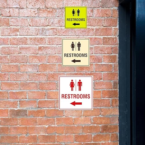 Miniatura 4 de Signs ByLITA Letrero cuadrado de flecha izquierda para baños con cinta adhesiva (plata cepillada)  grande (paquete de 1)