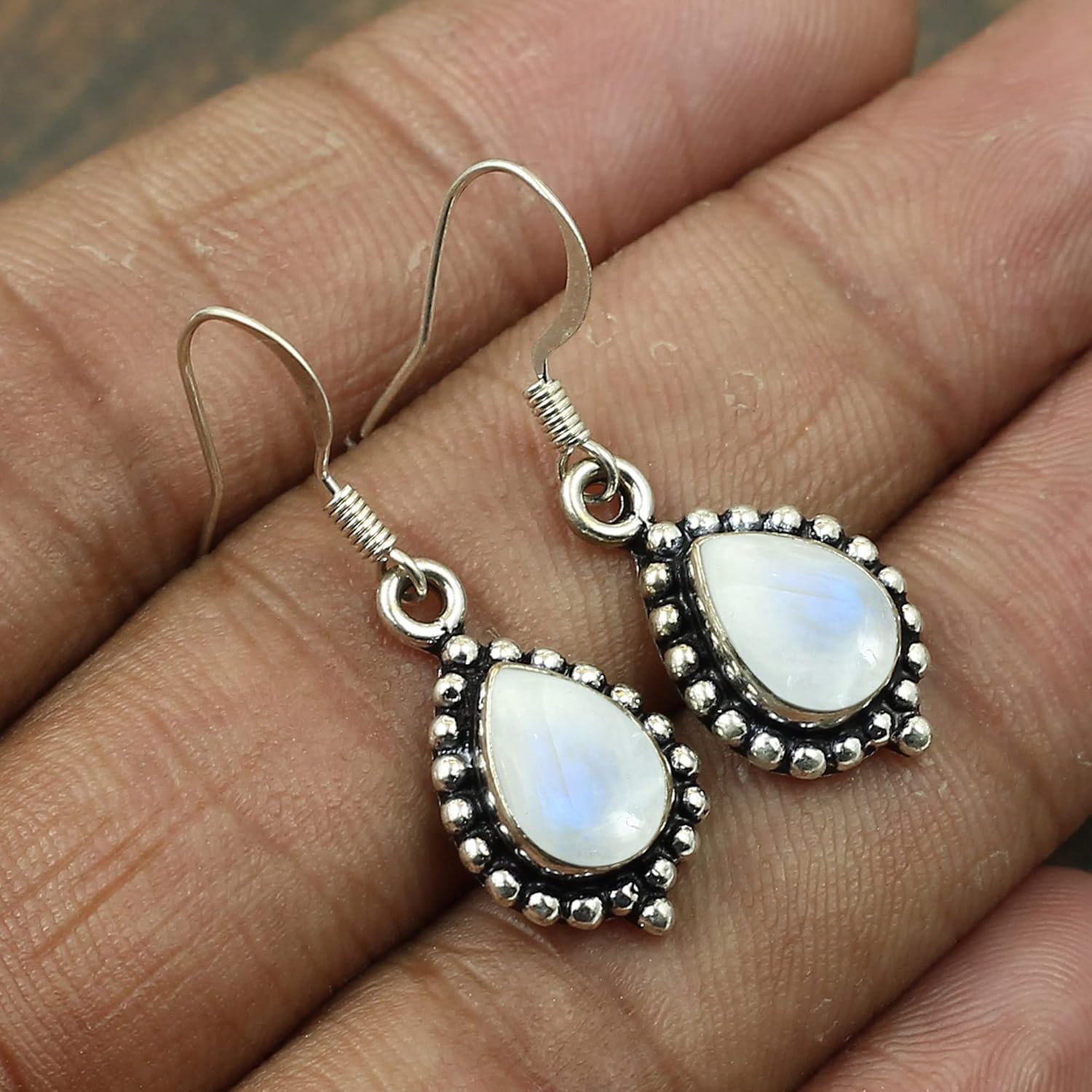 Natural Moonstone Earrings for Women Mom Wife 925 Silver Overlay handmade Dangle Earrings - Image 4