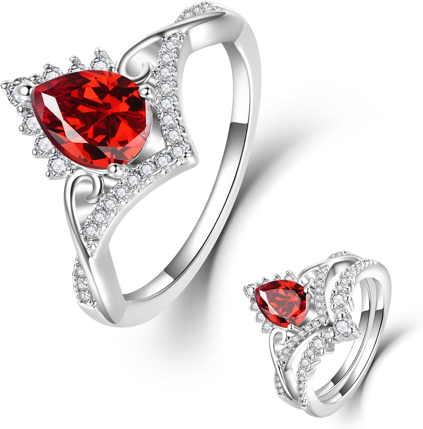 1.0CT S925 Sterling Silver Bridal Ring Sets Teardrop CZ Engagement Vintage Pear Birthstone Promise Rings Wedding Bands for Women