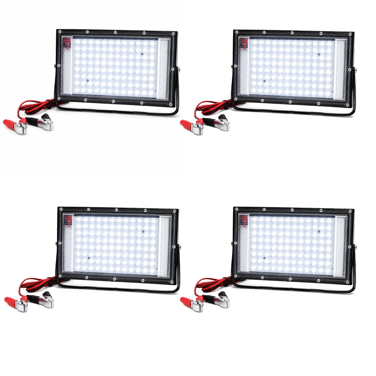 4pcs 100W LED Flood Light 12V Flood Light Board IP66 Waterdes Outdoor -LED -Flutlicht mit Batterie -Alligator -Clip für Notfall -Notfall -DC12V (4)
