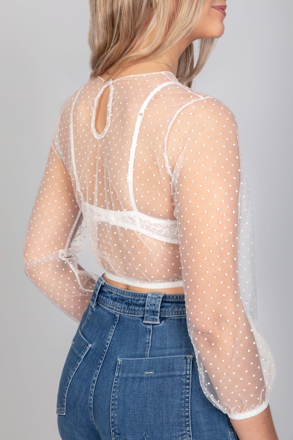 Edelnice Trachtenmode transparente Dirndlbluse Martha mit Ballonärmeln in schwarz oder weiß