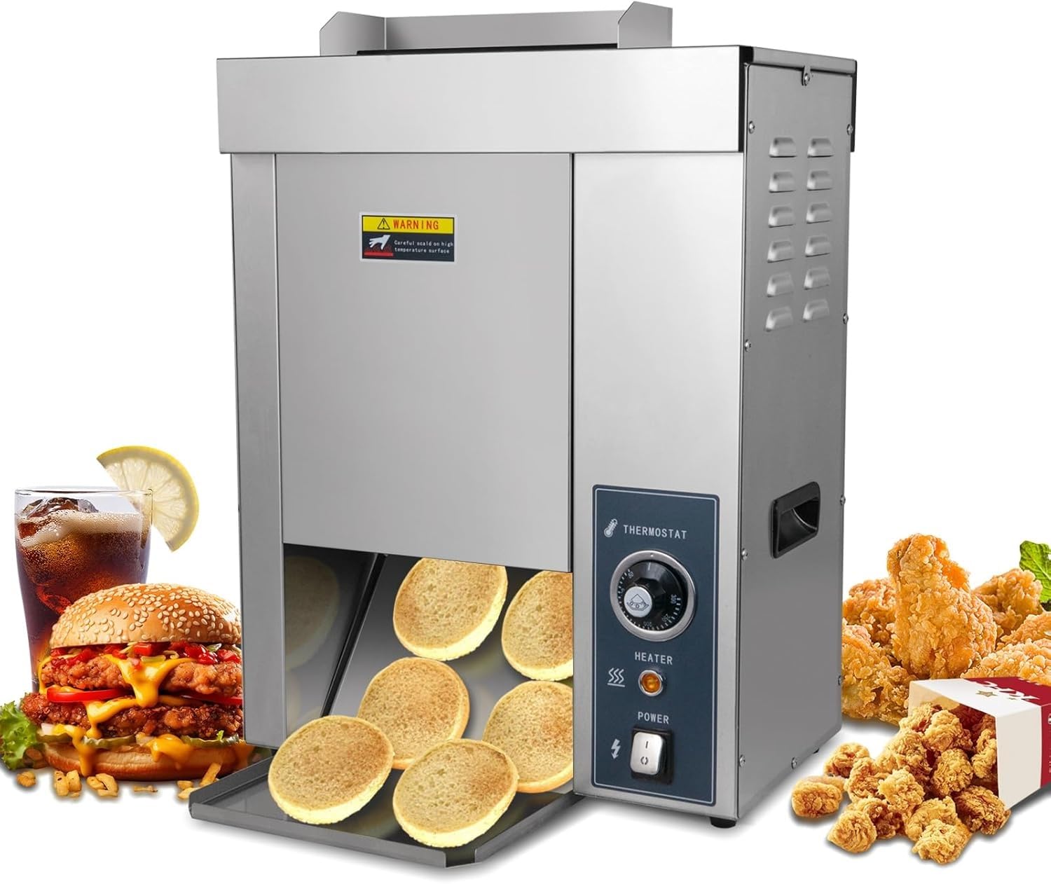 Komercyjny Opiekacz Do Bułek Hamburgerowych, W pełni Automatyczna Pionowa Maszyna Grzewcza, Moc 2000W, Regulacja 50-300℃, 1400 Kromek/Godz. Stal Nierdzewna Spożywcza
