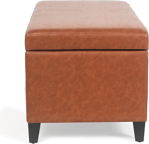 Miniatura 92 de Adeco Otomana de almacenamiento, banco tapizado rectangular de piel sintética con patas de madera, reposapiés, mesa de café para sala de estar,