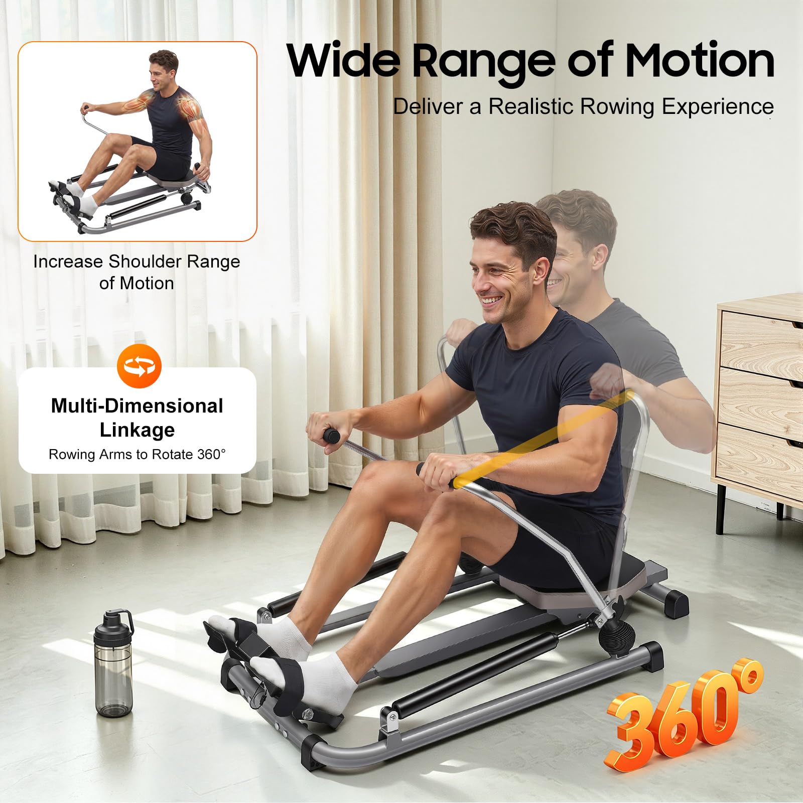 106 cm x 66 cm x 10 cm wioślarz do domu, wyświetlacz LCD, regulowany opór 15-55 kg, do studia fitness, domów, firm, klubów fitness, wokół ramion, klatki piersiowej