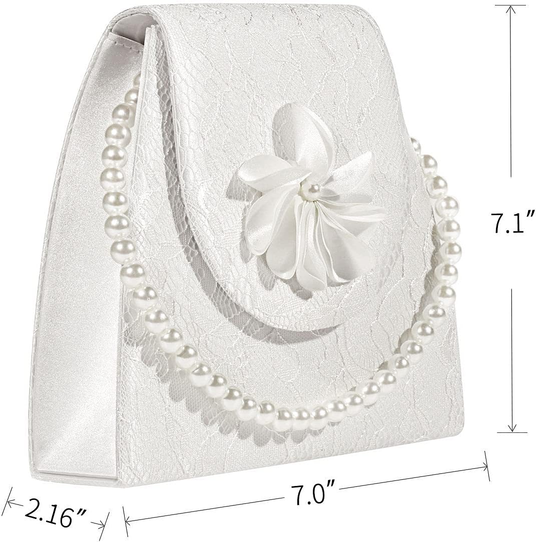 Premium Floral Lace Satin Pearl Top Handle Clutch Handbag With Detachable Chain flower wedding Bridal Bag