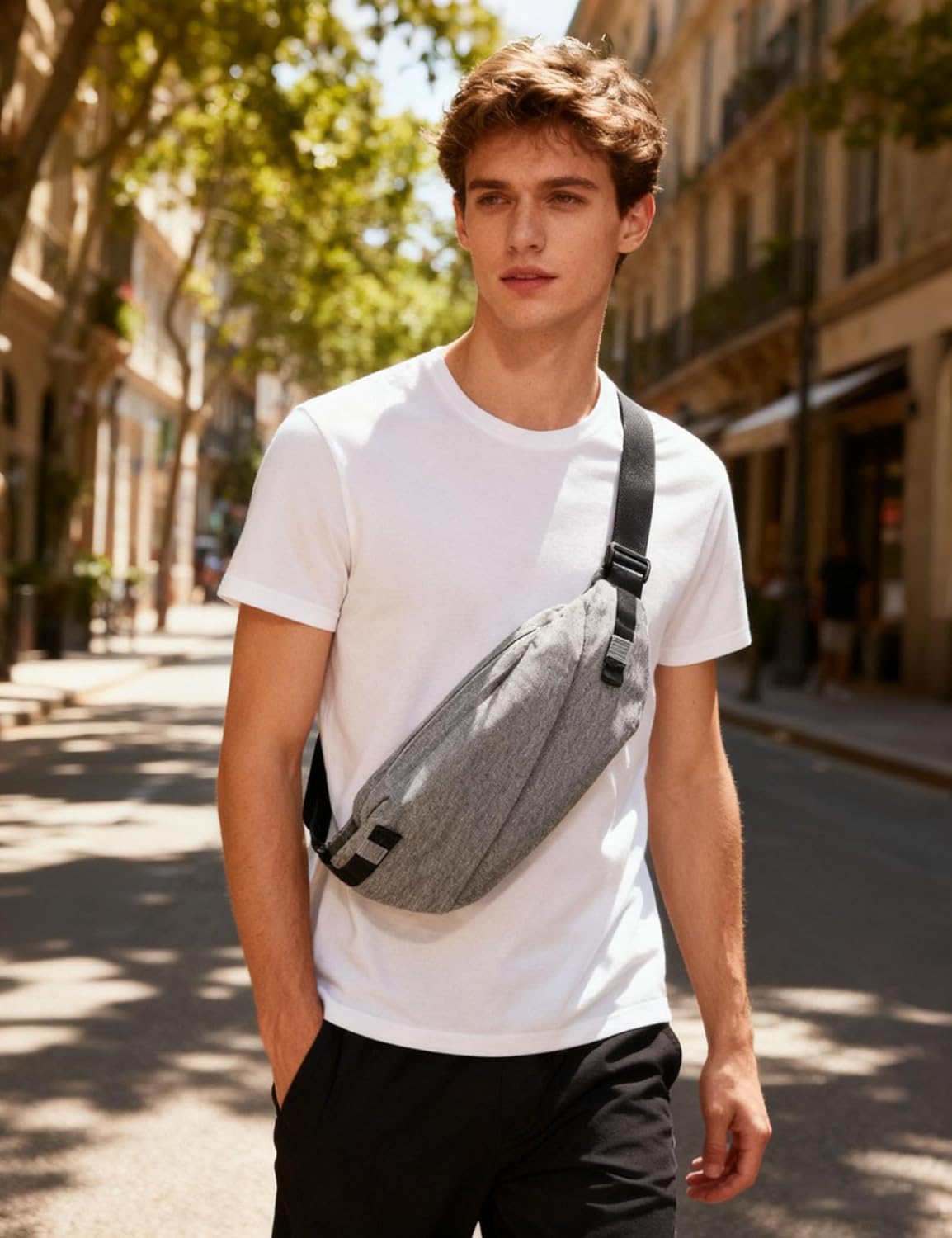 Fanny Pack for Mens Crossbody Bag, Sling Bag for Women Waist Packs Anti Theft Cross Body Belt Bags with Adjustable Strap for Running Sports Hiking Cycling Travel Walking - Grey - Image 2