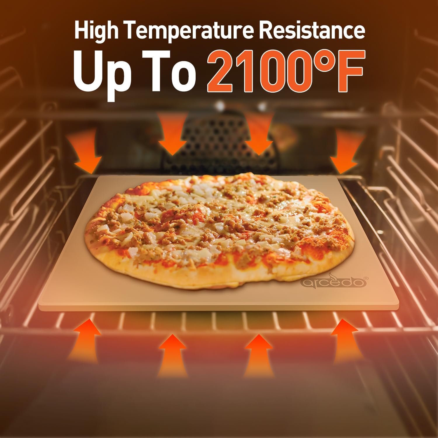 Arcedo Pizza Stone for Oven and Grill 13 Inch, Baking Stones for Bread Thermal Shock Resistant 13x13 Square Pizza Grilling Pans Replacement with PE Scraper