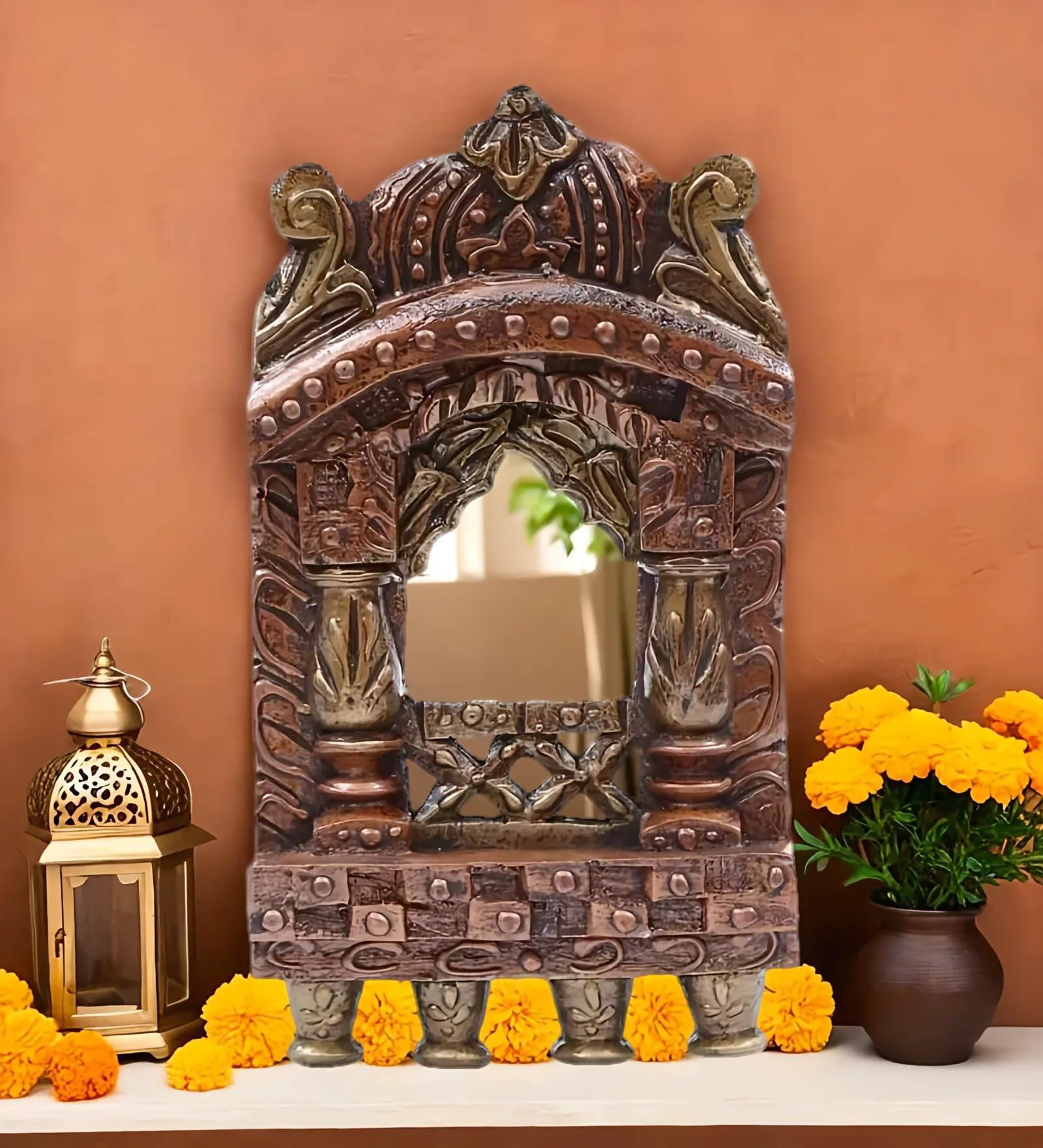 Medieval Arts Abstract Wood Wall Hanging Jharokha (Multicolor), 10 inch