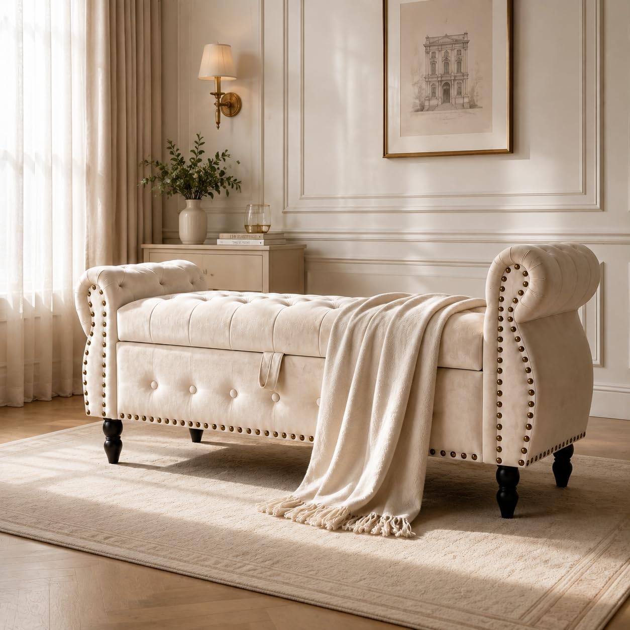 Clevich Sitzbank mit Stauraum 151 cm, Sofa Bench mit Riesiger Stauraum, Beige