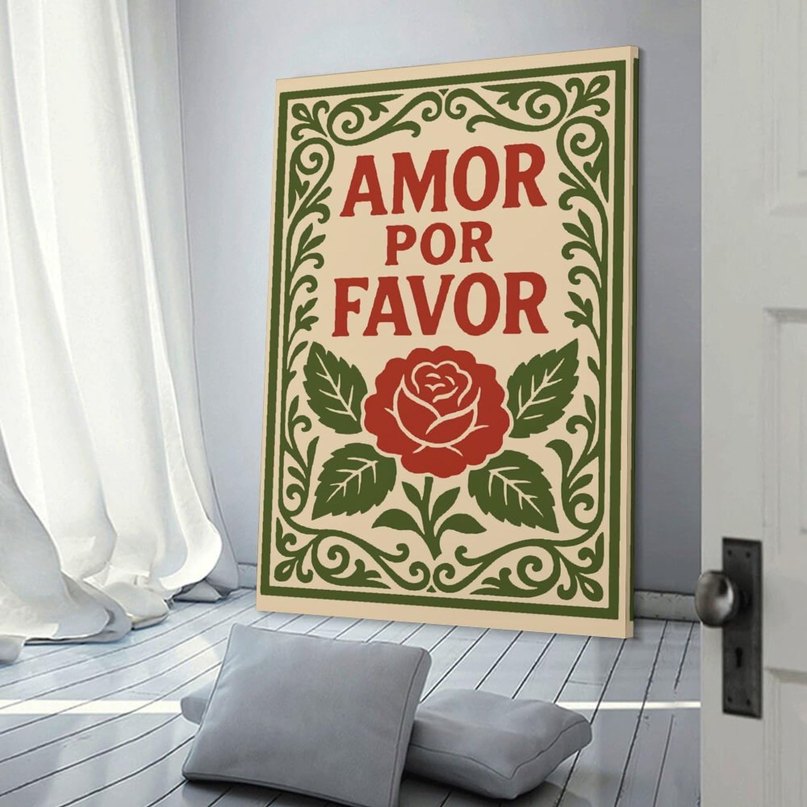 Junmoney Canvas Art Print Amor Por Favor Rose Art, 24x36inch(60x90cm), for Gallery Wall Decor And Room Displays, Wall Decor Suited to Curated Displays