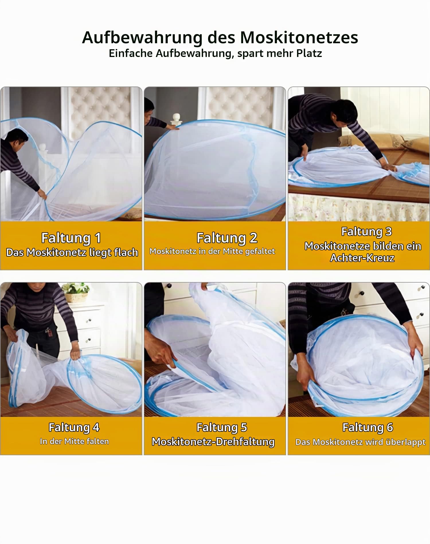 QWORK Moskitonetz für Bett, Pop-Up-Moskitonetz, Faltbarer Moskitovorhang mit Doppeltür, 150 x 200 x 150 cm