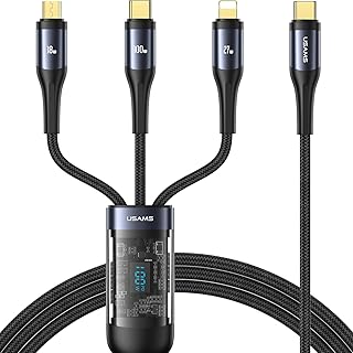 wiredge Multi Charging Cable PD 100W USB C Fast Charger Cable with LED Display Nylon Braided Cord 3-in-1 C to Type C/Micro/Phone Connectors Compatible with Laptop/Tablet/Phone