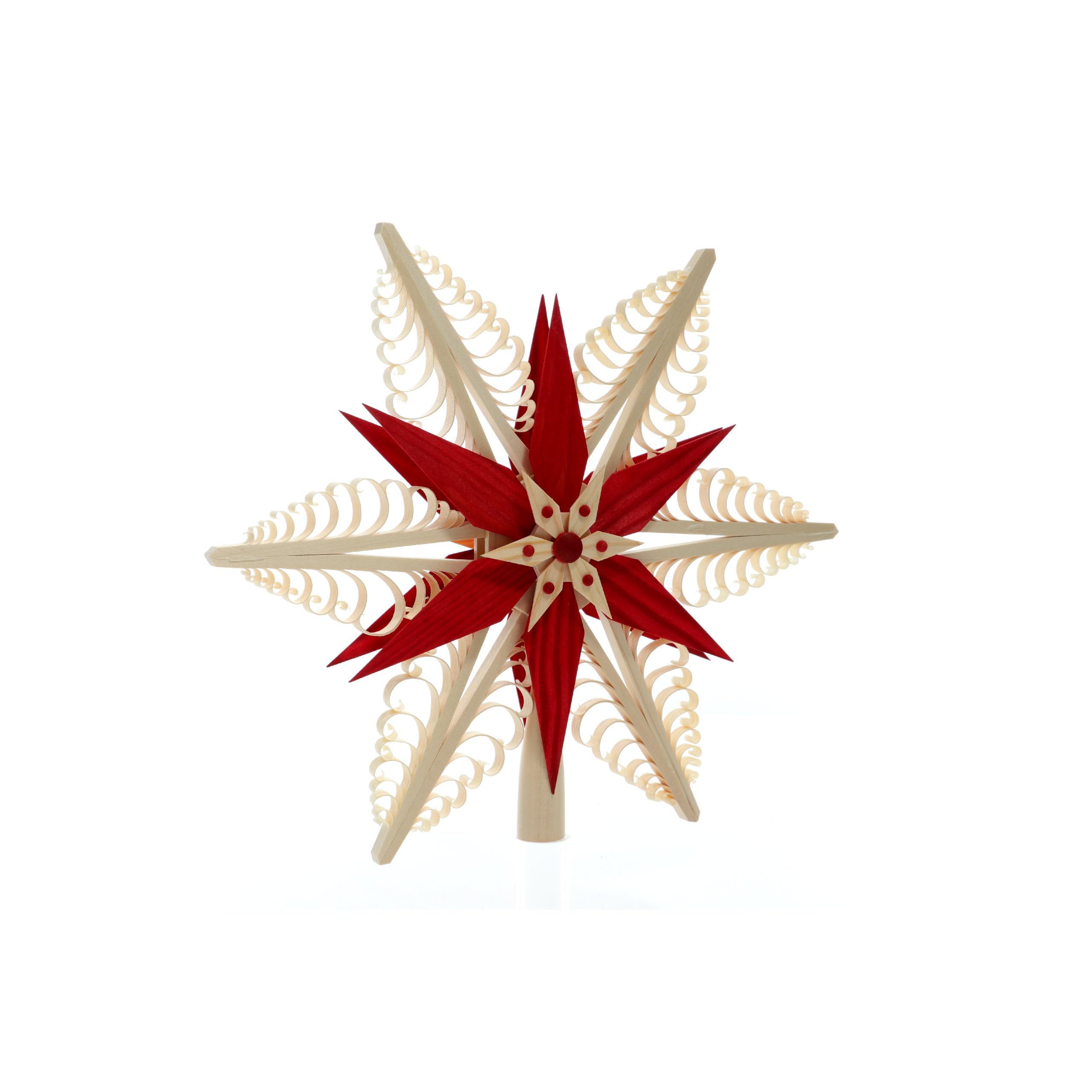 Rudolphs Schatzkiste Baumschmuck Christbaumspitze Mitte mit 2 Sterne Rot(Beidseitig) BxHxT=30x28x4,5cm NEU Weihnachten Christbaum Baum Spitze Holzschmuck Holz Seiffen Erzgebirge Dekoration