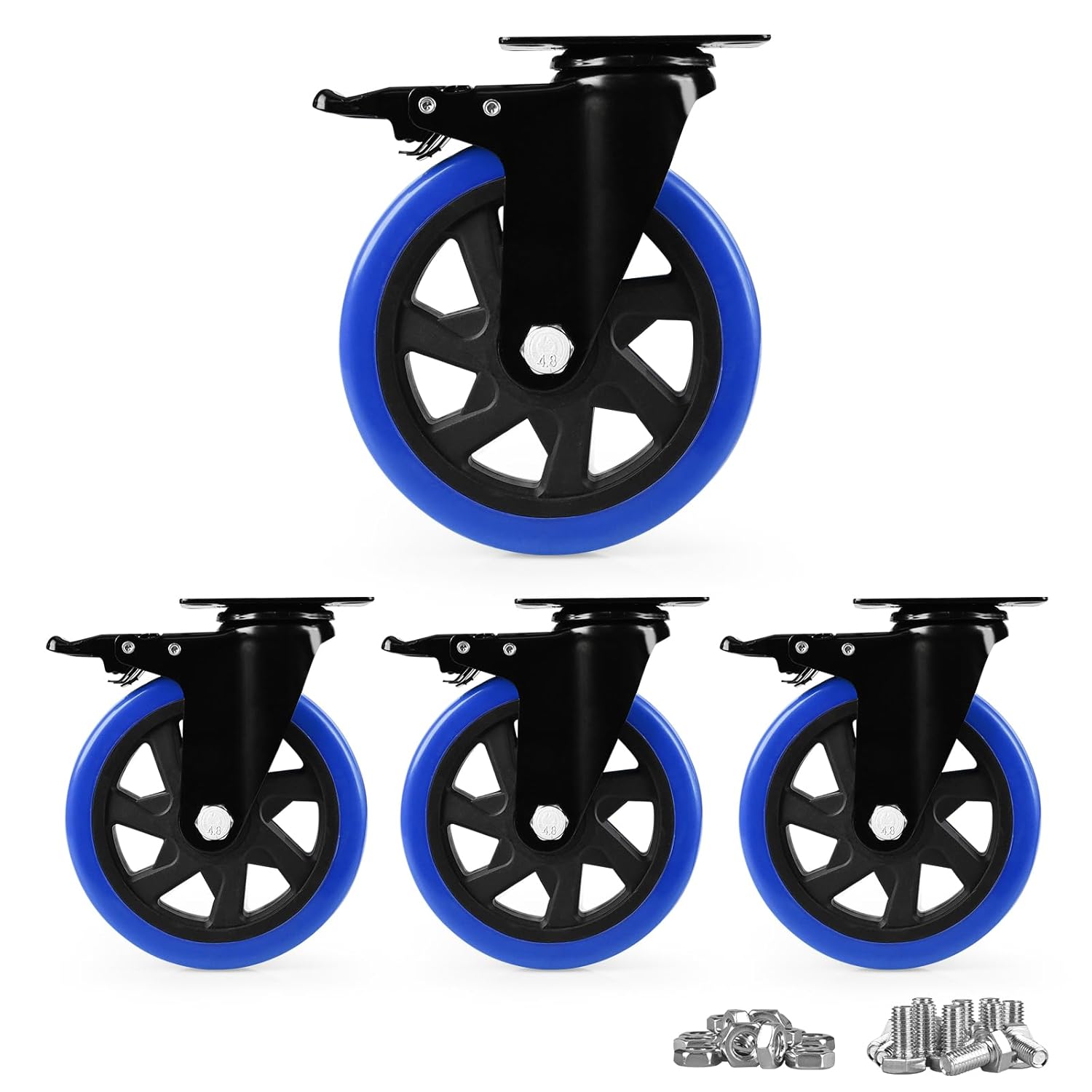 Caster Wheels, Heavy Duty 6 Inch Casters Set of 4, Locking Swivel Casters Wheels for Cart, Furniture and Workbench, Blue
