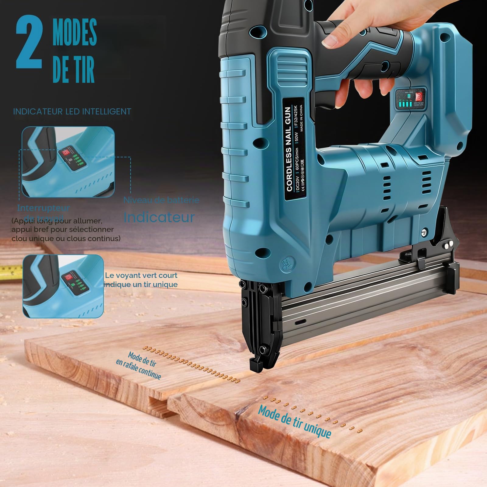 Cloueuse sans fil pour Makita 18V batterie, 2 en 1 Pistolet à Clous Électrique 18GA agrafeuse sans fil avec 1000 clous et 1000 agrafes pour l'amélioration de la maison et le travail du bois