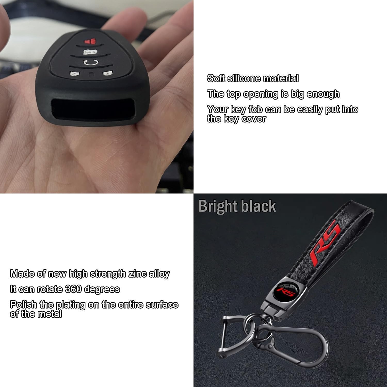 for RS Silicone Rubber Key Protector with Key Chain Compatible with Equinox Malibu Camaro Traverse Blazer Cruze Trailblazer Trax Sonic Spark (5 RED)