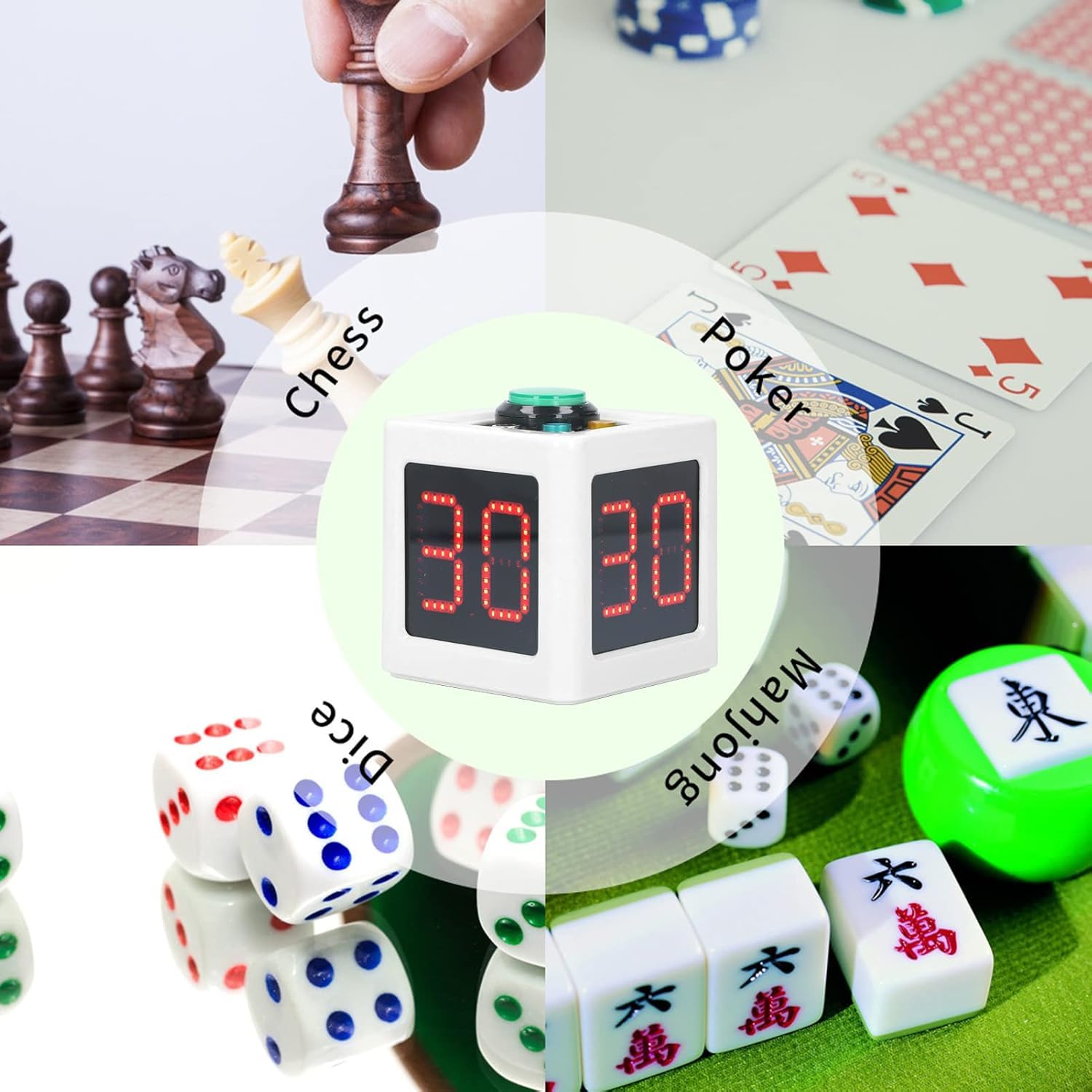 Temporizador Cúbico 4 Caras, Cronómetro Digital para Póquer, Ajedrez, Casino y Escuela, Pantalla HD 1,4 Pulgadas, 3 Botones Fáciles, Material ABS Resistente, Funciona con Pilas (3 AA No Incluidas)