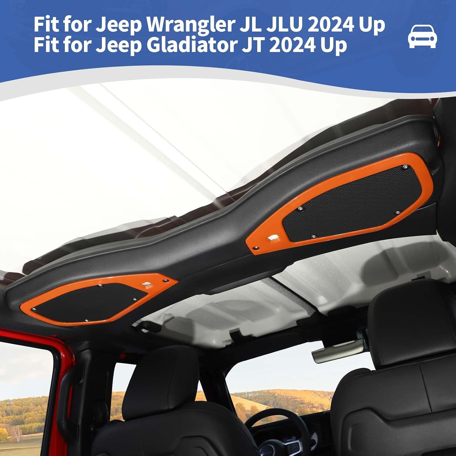 for 2024 Jeep JL A Pillar Top Roof Speaker Trim Cover Fit for Jeep Wrangler JL JLU Gladiator JT 2024 Up Orange Interior Accessories 4pcs