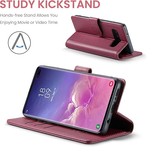 Miniatura 9 de Funda tipo cartera para Samsung Galaxy S10+S10 Plus de 6.4 pulgadas con bloqueo RFID, soporte para tarjeta de crédito, de piel sintética, con