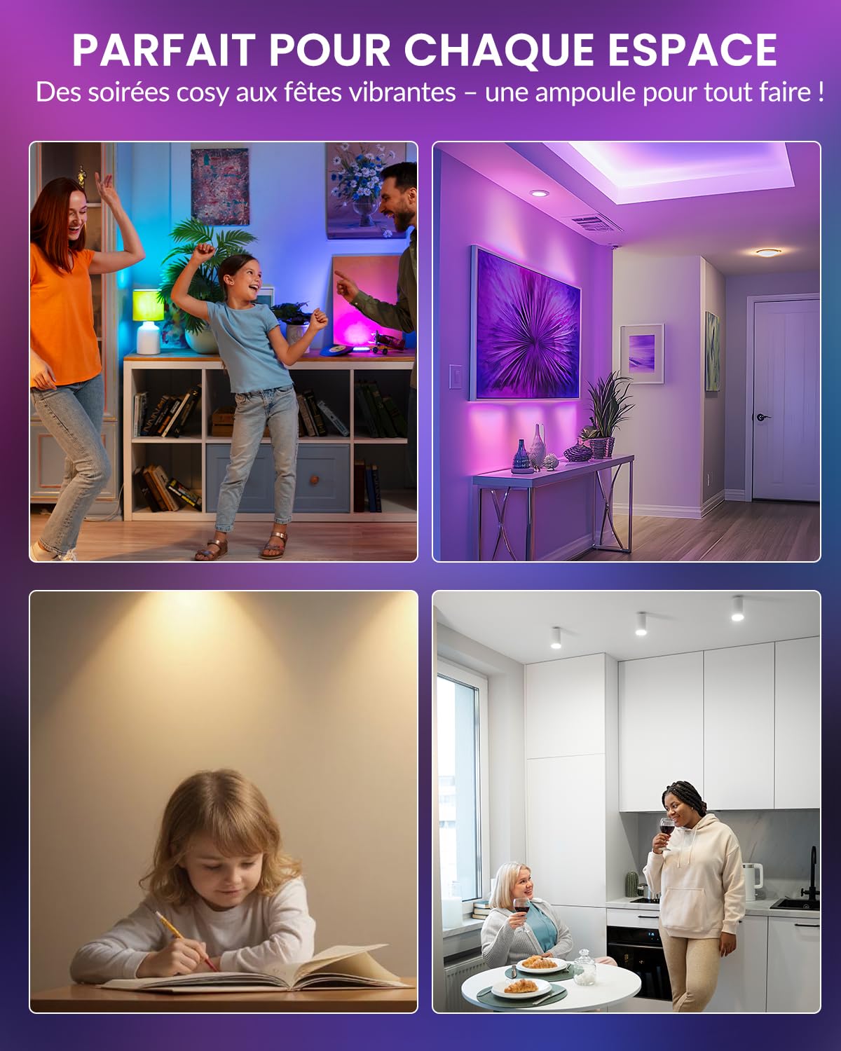 Ampoule LED 3W MR16 GU5.3 RGB Dimmable, Ampoules LED 12V MR16 RGBW Éclairage d'ambiance avec Télécommande, 12 Choix de Couleurs + Blanc Chaud + Blanc Froid pour la Déco Maison pack de 2